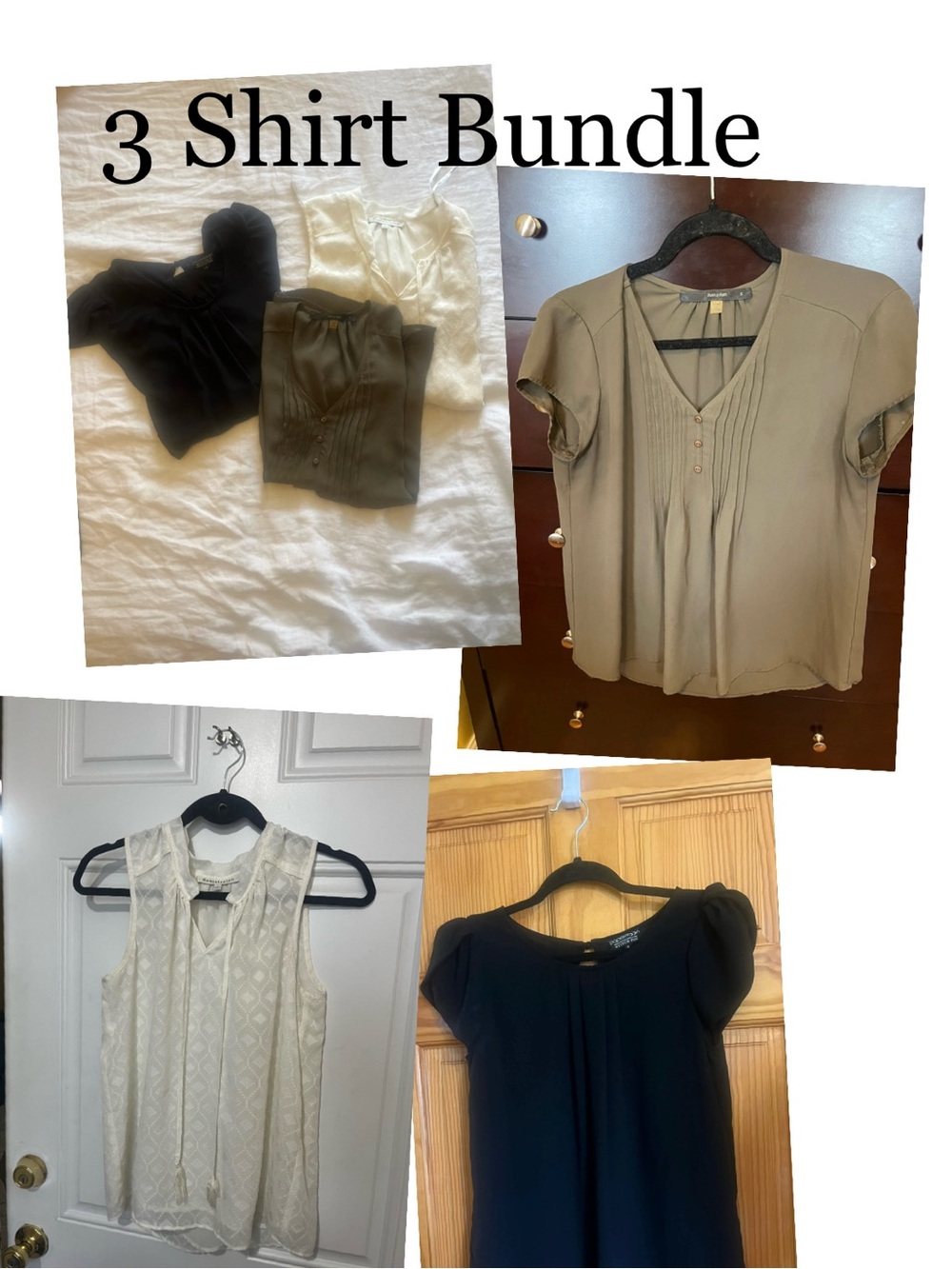 Three Women's Tops - Black, Ivory, Olive size small